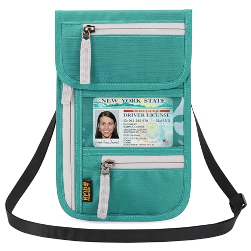Neck Wallet Lightweight RFID Blocking Waterproof Travel Pouch Passport Wallets for Women Men - color: A-WDHY