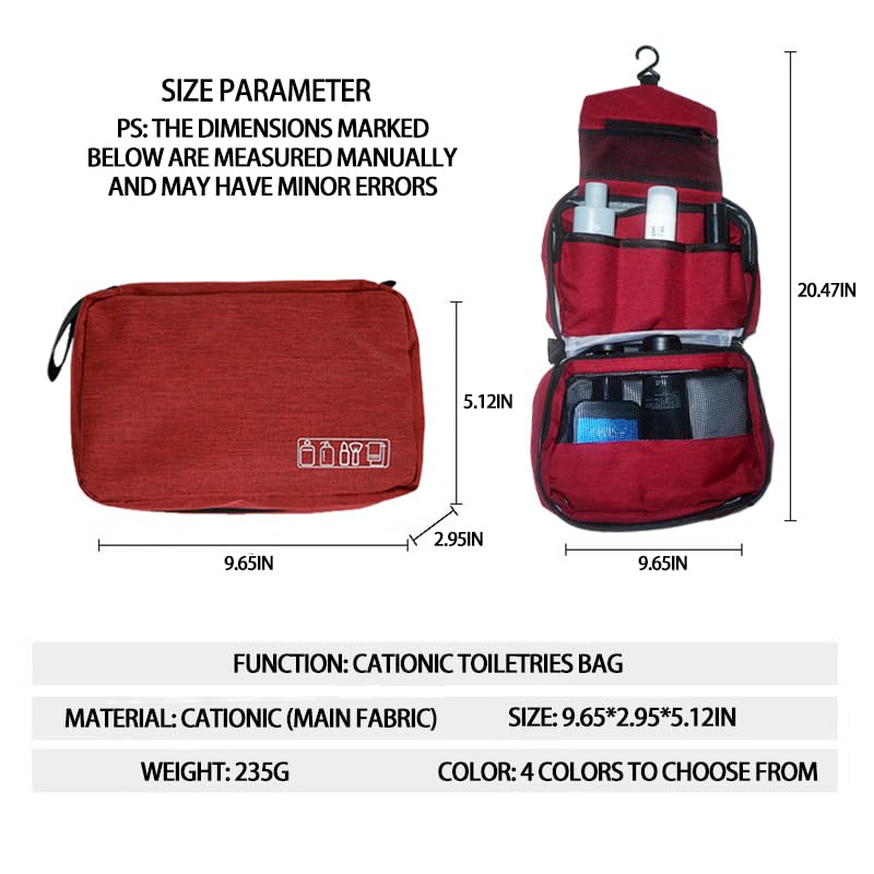 Travel toilet bag is used to store toiletries, Suitable for short-term travel use hanging toilet bag (Burgundy) - color: Burgundy