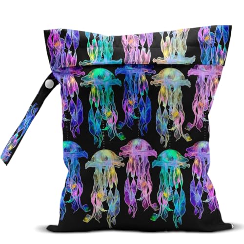 Waterproof Wet Bag for Swimsuit, Travel Beach Wet Dry Bag, Hidden Zipper Reusable Jellyfish Wet Bags, for Travel Beach Wet Swimsuits Toiletries Diapers Dirty Gym Clothes Laundry Bag - color: Jellyfish
