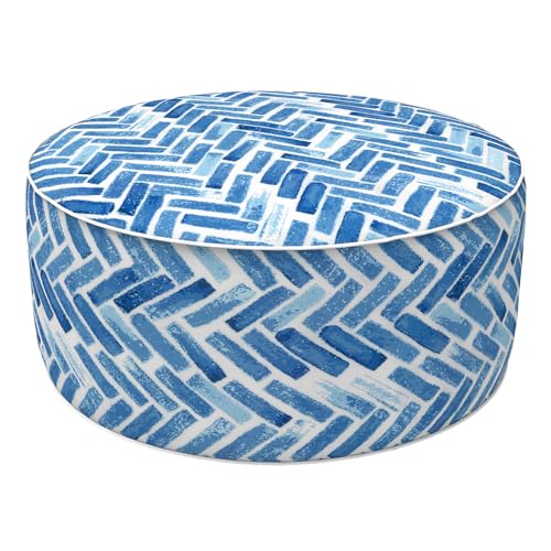 LVTXIII Indoor/Outdoor Inflatable Ottoman, All Weather Round Footrest Stool D21”x H9”, Portable for Patio Garden Camping or Home-Blue Bricks - color: Blue Bricks, size: 21"D x 21"W x 9"H