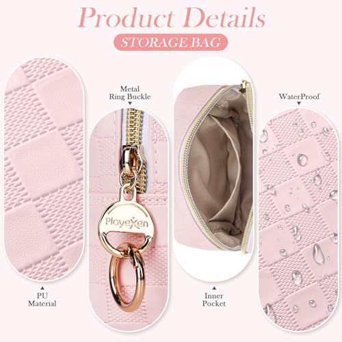 4.9" Small Makeup Bag, Checkered Mini Cosmetics Bag for Purse with Ring Buckle, Portable Small Travel Makeup Pouch for Women (Checkered, Beige) - color: Checkered Beige-4.9 inch