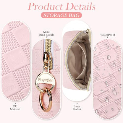 4.9" Small Makeup Bag, Checkered Mini Cosmetics Bag for Purse with Ring Buckle, Portable Small Travel Makeup Pouch for Women (Checkered, Beige) - color: Checkered Beige-4.9 inch