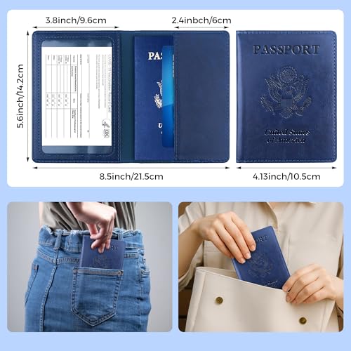 Passport Holder for Travel Men Women - Passport Cover, Passport Wallet Case Travel Essentials Travel Must Haves Accessories Blocking Leather Card Slot Protector for Stocking Stuffers Gifts, Navy Blue - color: 1 Pack - Navy Blue
