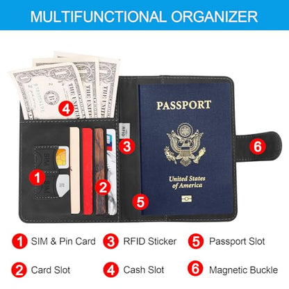 Passport Holders, RFID Blocking Credit Card Holder, PU Leather Vaccine Card Holders for Travel with Magnetic Buckle, Travel Must Haves Cruise Ship Essentials for Men, Women (Black) - color: Black