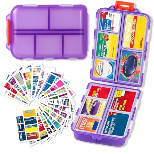2026 New Extra Large Pill Box with Medicine Labels Travel Essentials Daily Med Container Mini Medication Organizer Storage Organizer Case 7 Day Pill Organizer(Purple) - color: Purple, size: Extra Large