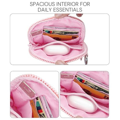 YDF The Iris Wallet for Women Mini Zip Card Case with Clear ID Window Zipper Coin Purse Lightweight Portable Keychain Wallet - color: Pink