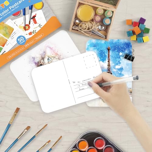 Funto Blank Watercolor Paper Postcards, 50 Cards, 4x6, 140lb/300gsm, Acid-Free Heavyweight Art Paper for Thank You Notes & Greeting Cards - style: 4x6 Postcards