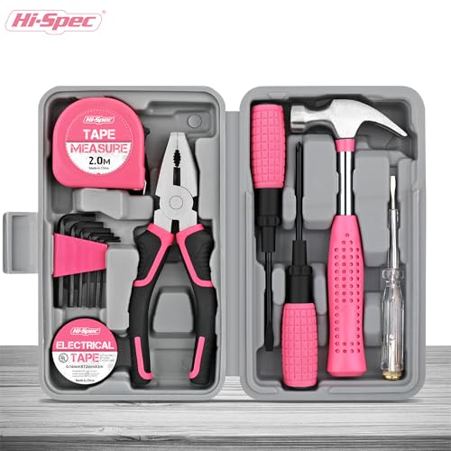 Hi-Spec Mini Tool Kit: Pink Basic Tool Box for College/Dorm, Home & Office DIY. Household Basic Repairs in a Portable Case - color: Pale Pink