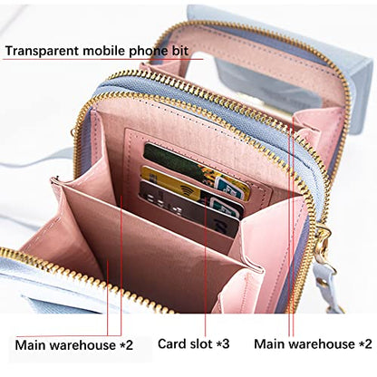 Anti-Theft Leather Bag,Small Crossbody Cell Phone Purse Wallet for Women,RFID Block Phone Purse Crossbody with Shoulder Strap - color: Baby Blue
