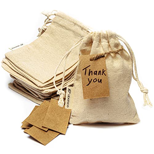 LEAFICO Reusable Cotton Bags - X-Small 3x4 25 Pack - Cloth Gift Bags with Drawstrings for Jewelry, Home Supplies, Makeup,DIY, Wedding, Party Favors - Muslin Fabric Pouches - size: X-Small 3x4" (25pack)