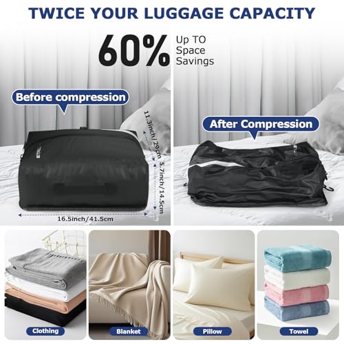 TPU Vacuum Bag for Travel, 70D Nylon Reusable Compression Bag with IP67 Waterproof Zipper, Compression Packing Cubes for Clothing(Gray-2 PCS + PUMP) - color: Gray-2 Pcs + PUMP