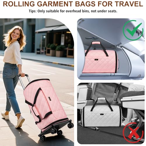 Rolling Garment Bags for Travel - Carry on Convertible Garment Duffle Bags with Wheels for Men Women, 4 in 1 Large Travel Duffel Bags with Shoes Compartment Hanging Suit Dress Weekender Bag 4pcs Set - color: Pink