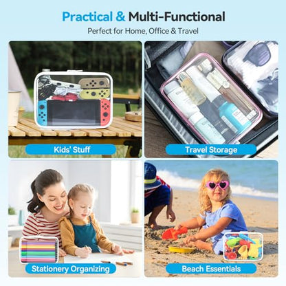 Mihkiom 3Pcs Clear Hard Shell Zipper Case, BIiss Plastic Bins for Organizing, Clear Zipper Pouches Makeup Case & Lidded Storage Bins Organizer for Home Storage Cosmetics, Puzzles - size: 3PACK-L-BLACK