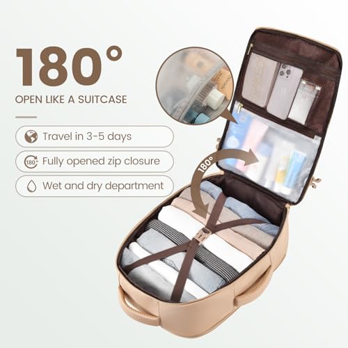 LOVEVOOK Travel Backpack For Women,40L Carry On Backpack Flight Approved,TSA Personal Item Travel Bag Fits 17 Inch Laptop,Business Weekender Overnight Daypack with Toiletry Bag and Cubes - color: Light Khaki, size: 17.3 Inch-40L-4Pcs