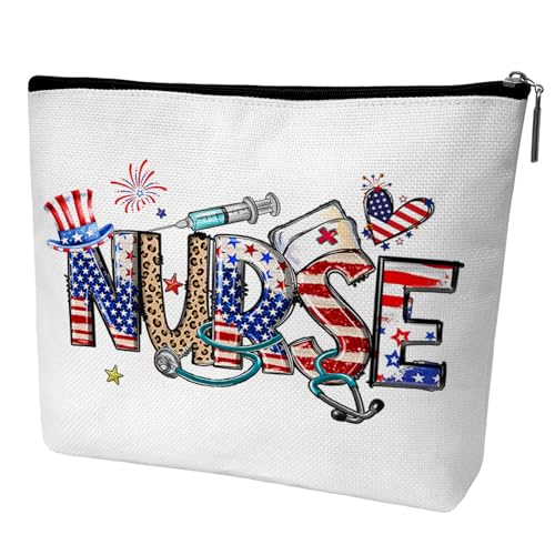 Nurse Graduation Gifts for Women, Nurse Medical Makeup Bag Appreciation Birthday Gifts for Nurses, 250th Anniversary 4th of July Cosmetic Pouch Bags with Zipper - B02 - style: American Flag
