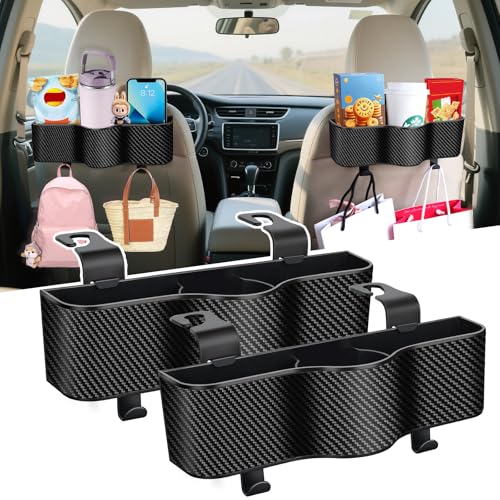 Headrest Backseat Organizer With Cup Holders, Perfect for Eating in Car, Kids' Seat Back Organizer, Food Table, Sauce Holder, Travel Accessories (2 Pack) - color: #3 Carbon Fiber（2 Pack）
