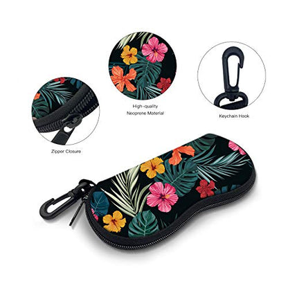 Sunglasses Soft Case with Carabiner Ultra Light Neoprene Zipper Glasses Case - color: Palm Leaf