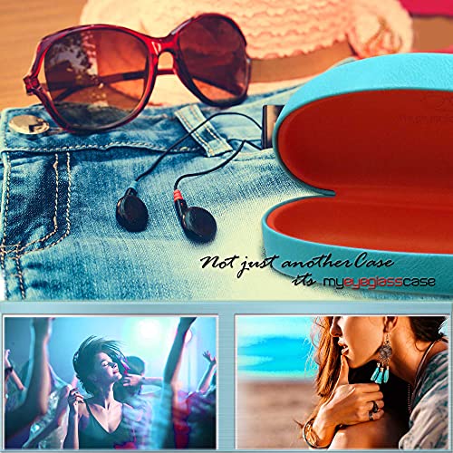 MyEyeglassCase Hard Sunglasses case - Women Glasses Case Holder - Large Durable Eyeglass Case Hard Shell with Pouch & Cloth - color: As113 Teal