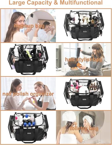Relavel Clear Makeup Bag with 4 Small Pouches, Extra Large Makeup Artist Kit Set, Cosmetic Storage Organizer Transparent Tote Beach Toiletry Bag with Adjustable Dividers & Shoulder Strap - color: Clear with 4 Small Clear Bags