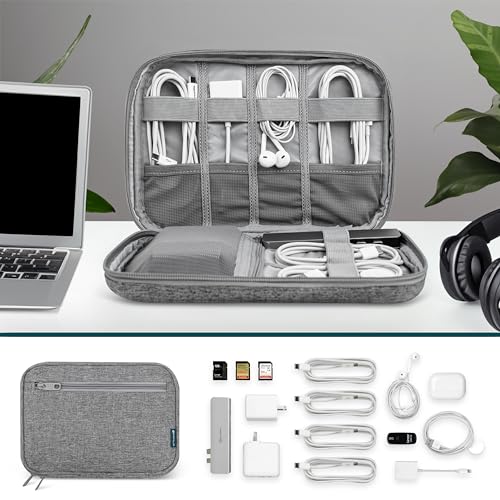 PAVILIA Travel Cord Organizer, Electronic Organizer Travel Case, Tech Case Cable Storage, Small Charger Cord Bag Pouch, Accessories Tech Gifts for Men Women, Gray - color: Heather Grey