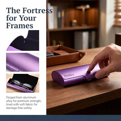 Philley Aluminum Ultra-Light Eyeglasses Case Hard Shell Nearsighted Glasses Case for Women & Men - color: Purple