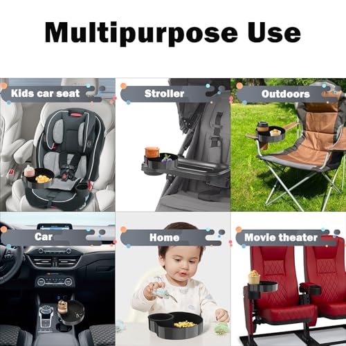 [2 Packs] Kids Car Seat Tray, Travel Tray with Cup Holder for Toddler Baby, Kids Car Seat Food Snack Organizer for Road Trip, Stroller snack tray travel must haves - Black - color: Black-2 Packs