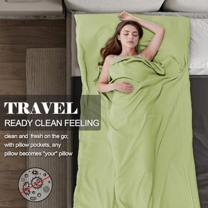 Sleeping Bag Liner,Travel Sheet & Adult Sleep Sack, Camping Sheets Travel Sleep Sack for Backpacking,Hotels & Hostels -Lightweight Single &Double Travel Sheet Camping Sheets - color: Single Green