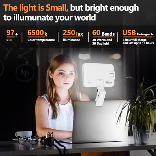 BANSINE Portable LED Photo Light - USB-Rechargeable, Up to 6500K Color Temperature for Selfie, Zoom Conference, Video, Makeup - color: Whte
