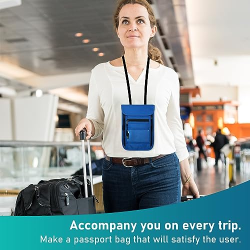 sundee Travel Neck Wallet with Double Zippers, RFID Blocking Passport Holder with Adjustable Neck Strap for Men and Women to Keep Cash, Credit Cards and Travel Documents Safe - Dark Blue - color: Dark Blue
