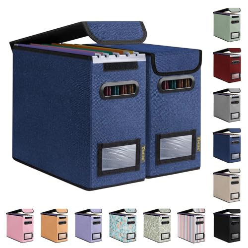 BALEINE File Organizer Box with Lid, Collapsible File Folder Organizer with Plastic Slide, Hanging File Folder Box for Office Document Storage (2 Pack, Blue, S) - color: Blue, size: 2 Pack (Slim)