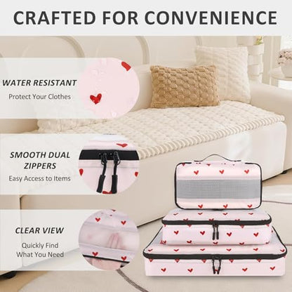 U+U 5 Set Packing Cubes for Travel Essentials Ultralight Luggage Packing Organizers with Laundry Bag and Shoe Bag for Vacation, Business Trip and Camping (Sweetheart Pink) - color: Sweetheart Pink