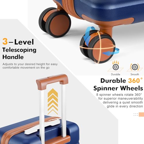 Luggage Sets 3 Piece with Spinner Wheels, Lightweight PC Hardside Suitcase with TSA Lock & YKK Zippers, 20 Inch Carry On Luggage with Travel Bag for Men and Women, Blue - color: Blue, size: 3 Piece Set (20inch)