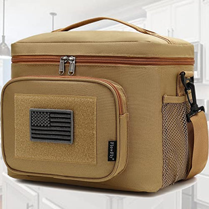 FlowFly Lunch Bag, Insulated Cooler, Thermal Lunch Box Tote with MOLLE/PALS Webbing, Adjustable Padded Shoulder Strap, for Tactical Men Women Adults and Boys Girls Kids (Brown, Large) - color: Brown, size: Large