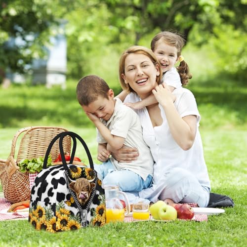 Cow Print Lunch Box Western Highland Cow Lunch Bag for Women Insulated Cows Print Lunchbox Cooler Reusable Large Containers Tote Bag For Women Men Work Office Travel Picnic - color: Cow Print