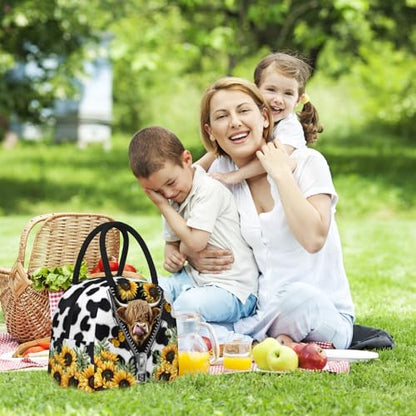 Cow Print Lunch Box Western Highland Cow Lunch Bag for Women Insulated Cows Print Lunchbox Cooler Reusable Large Containers Tote Bag For Women Men Work Office Travel Picnic - color: Cow Print
