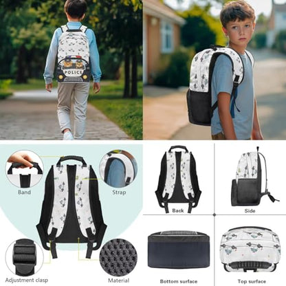 School Backpack for Boys,Police Car 3PCS School Backpacks for Primary Study, Lightweight Bookbag with Lunch Bag Bundle for Kids Teens Students - color: Police Car -1