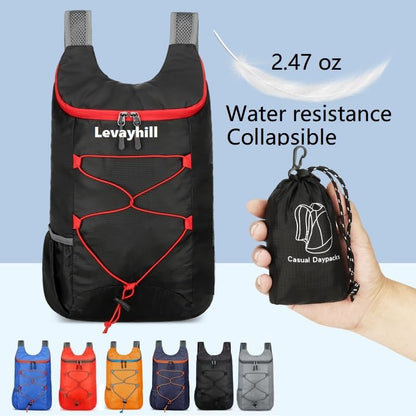 levayhill 16L Foldable Hiking Backpack,Small Packable Daypack,Black+Red | Lightweight ,Outdoor Collapsible Rucksack,Ultralight Folding Back Pack, Water Repellent, Men Women Travel Gym, Easy Carry-on - color: Black+red