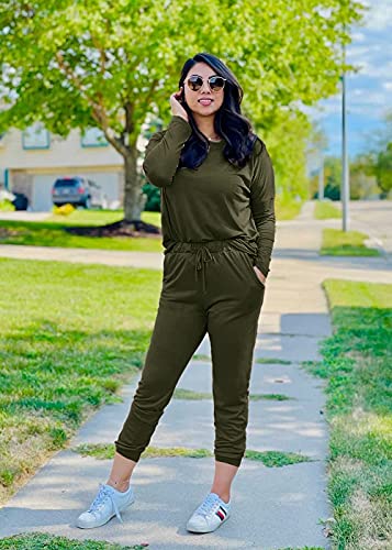 PRETTYGARDEN Women Fall 2 Piece Lounge Outfit Long Sleeve Tops High Waisted Jogger Pants Set Spring Travel Clothes Tracksuit - color: Army Green, size: Small