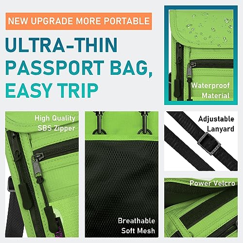 sundee Travel Neck Wallet with Double Zippers, RFID Blocking Passport Holder with Adjustable Neck Strap for Men and Women to Keep Cash, Credit Cards and Travel Documents Safe - Grass Green - color: Grass Green