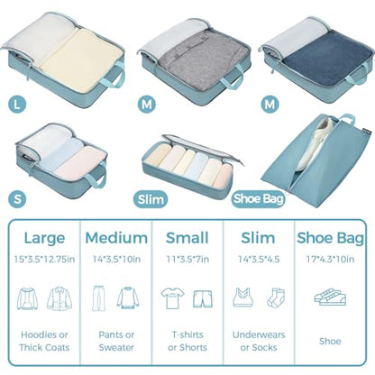 BAGAIL 6 Set Ultralight Compression Packing Cubes Packing Organizer for Travel Accessories Luggage Suitcase Backpack - color: Dusty Blue40D, style: Mesh Pattern