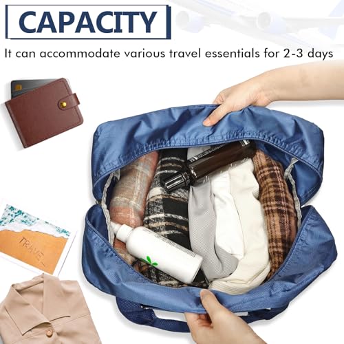 Travel Duffel Bag Carry on Luggage Bag Foldable Travel Tote Bag Waterproof Sports Gym Lightweight Large Weekender Overnight Bag for Women and Men (Black+Blue) - color: Black+Blue