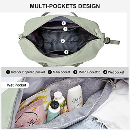Sport Travel Duffle Bag Large Gym Tote Bag for Women, Weekender Carry on Bags for Airplane, Ladies Beach Overnight Bag Waterproof Luggage Bags with Wet Pocket Light Green - color: Light Green