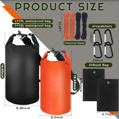 Foxtell Bear Food Bag Hanging System, 2 Sets Camping Bear Bag Kit Waterproof Protection Bags with Pulley System Include 10L & 15L Waterproof Bears Proof Storage Bag, Rock Bags, Carabiners, Ropes