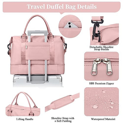 Travel Duffle Bag with Shoe Compartment,Weekender Bags for Women, Carry on Overnight Bag with Toiletry Bag,Gym Duffel Bag with Wet Pocket - color: C-Pink-1032, size: Large