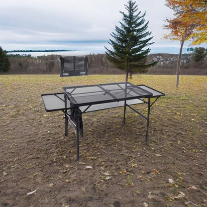 Nice C Folding Grill Table, Camping Tailgate Metal Table, 2 Tier Mesh Grill Station, with Metal Folding Adjustable Height&Width, Mesh Net, Carry Handle, for Outdoor