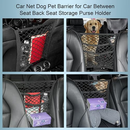 3-Layer Car Mesh Organizer Storage Bag Between Front Seats Kid Dog Pet Net Barrier Car Net Pocket Elastic Tissue Purse Holder Netting Pouch for SUV, Truck, Van 15.7" x 13.7" - size: 15.7 x 13.7 inch