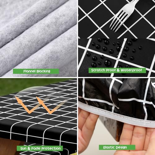 Picnic Table Cover with Bench Covers, Fitted 6ft Waterproof Tablecloth Set for Outdoor Camping & RV - Includes 1 Table Cover & 2 Bench Covers with Drawstring Storage Bag, 30"x72", White Black Grid - color: White Black Grid
