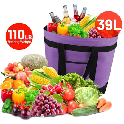 mosago Insulated Grocery Tote Bags, Large Reusable Cooler Bags with Zipper, Leakproof Thermal Shopping Bags for Food Delivery, Beach, Travel, Uber Eats & Picnic, Collapsible Personalized, Purple - color: Purple
