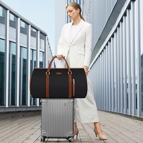 Convertible 2-in-1 Garment Bags for Travel, 50L Carry On Garment Duffle Bag With Shoe Compartment Large Weekender Bag for Women Men Hanging Suitcase Suit Travel Duffel Overnight Bags - color: 2-Black