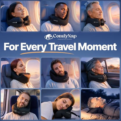 ComfyNap® Versatile Travel Neck Pillow for Airplane [Patented], 9 Positions in 3 Techniques, Plane Pillow with Pure Memory Foam, Travel Pillow with HeadRest Flight Sleep, Travel Essential - Mercury - color: Mercury